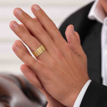 Wide Gold Wedding Ring: Chunky Moissanite Statement Wedding Band
