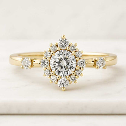 Women Handmade Jewelry Women Ring Classic Wedding Ring Moissanite Split Shank Promise Ring For Women Round Cut Halo Split Shank Engagement Ring