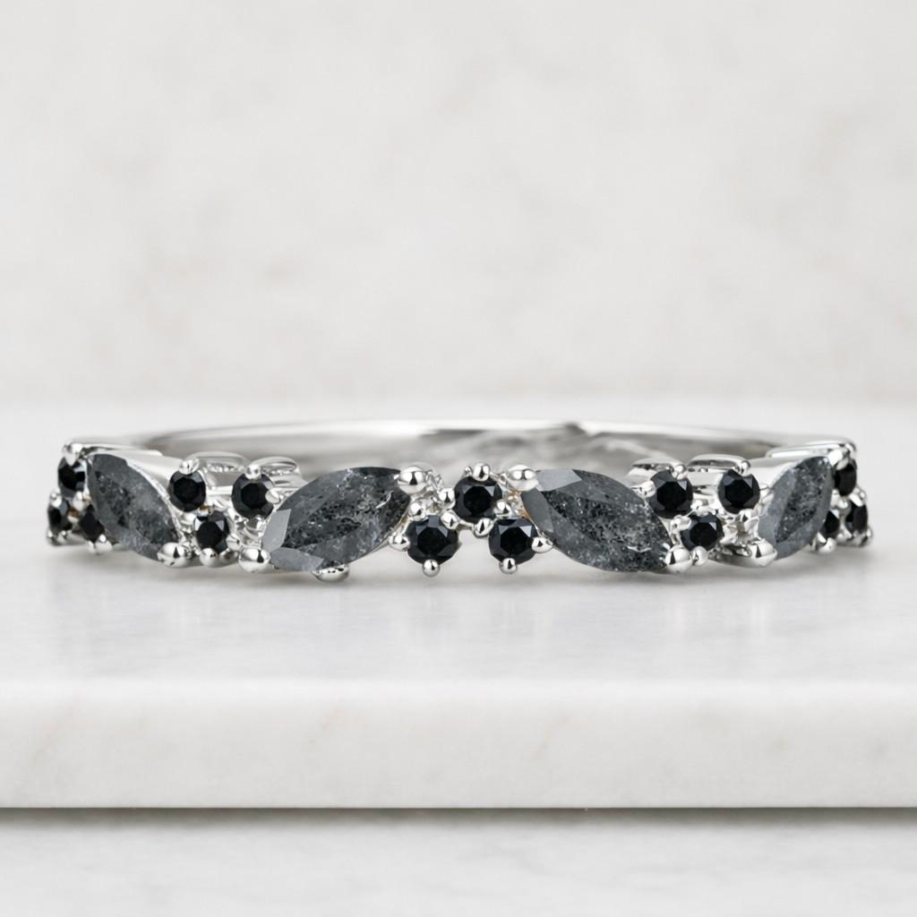 curved wedding ring women real marquise lab grown diamond ring unique crown dailywear ring for her tiara stackable ring with engagement ring

