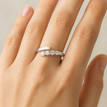 Womens Cuff Stacking Ring Lab Grown Diamond Wedding Band Marquise Stackable Ring Gift Womens Cuff Stacking Ring Round Cut Diamodn Band Bypass Setting Ring Everyday Ring