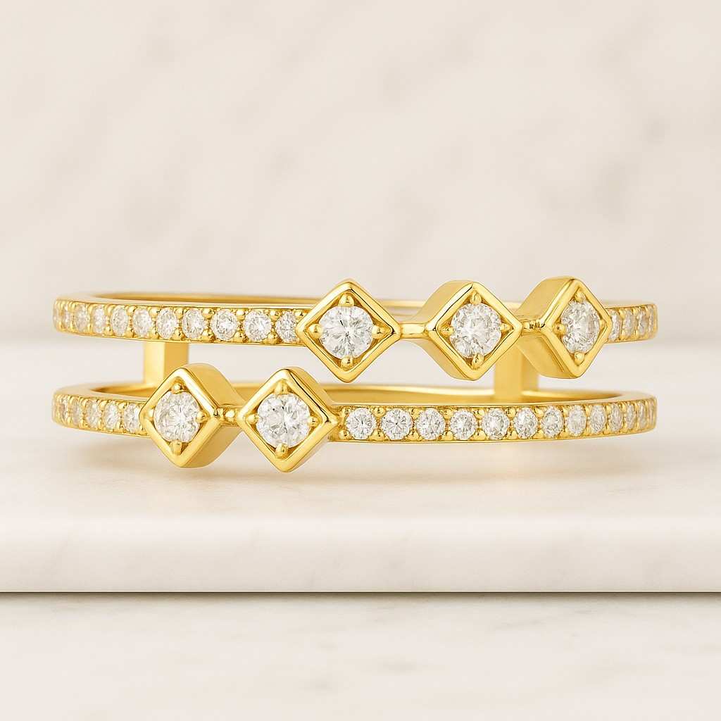 Womens Cuff Stacking Ring Round Cut Diamond Band Bypass Setting Ring Everyday Ring