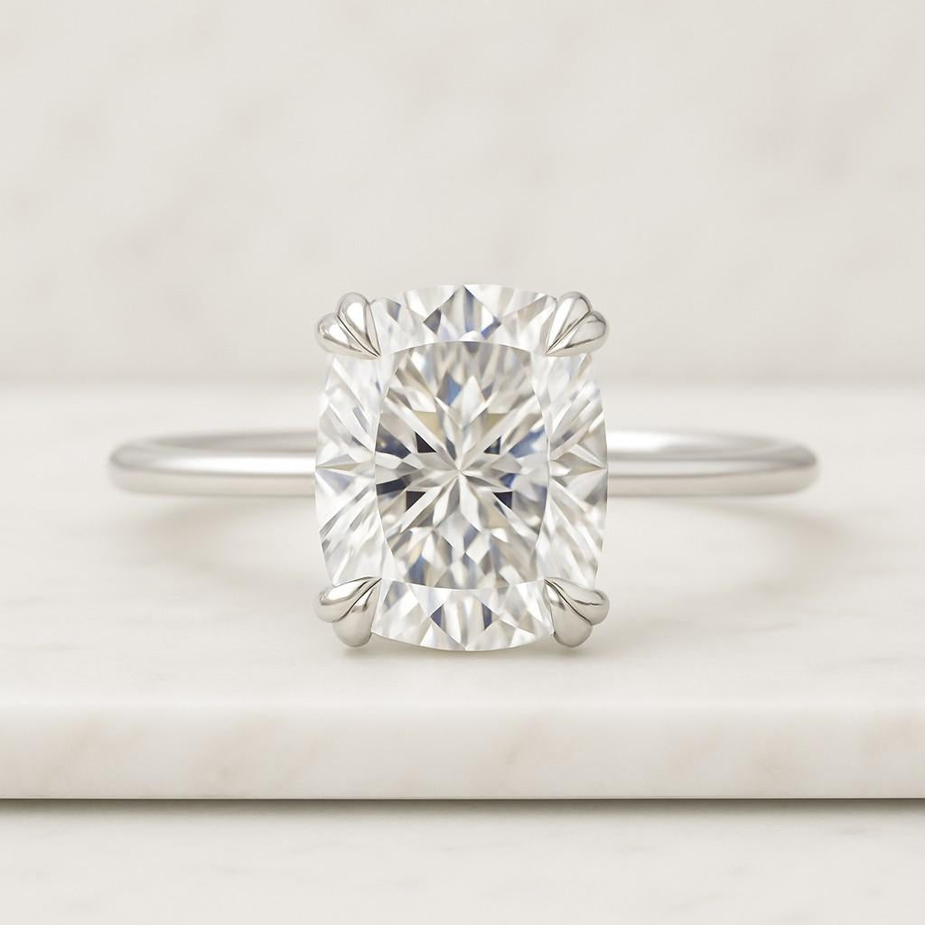 Womens Daily Wear Ring Diamond Distance Wedding Ring Lab Grown Diamond Ring Elongated Cushion Cut Engagement Ring