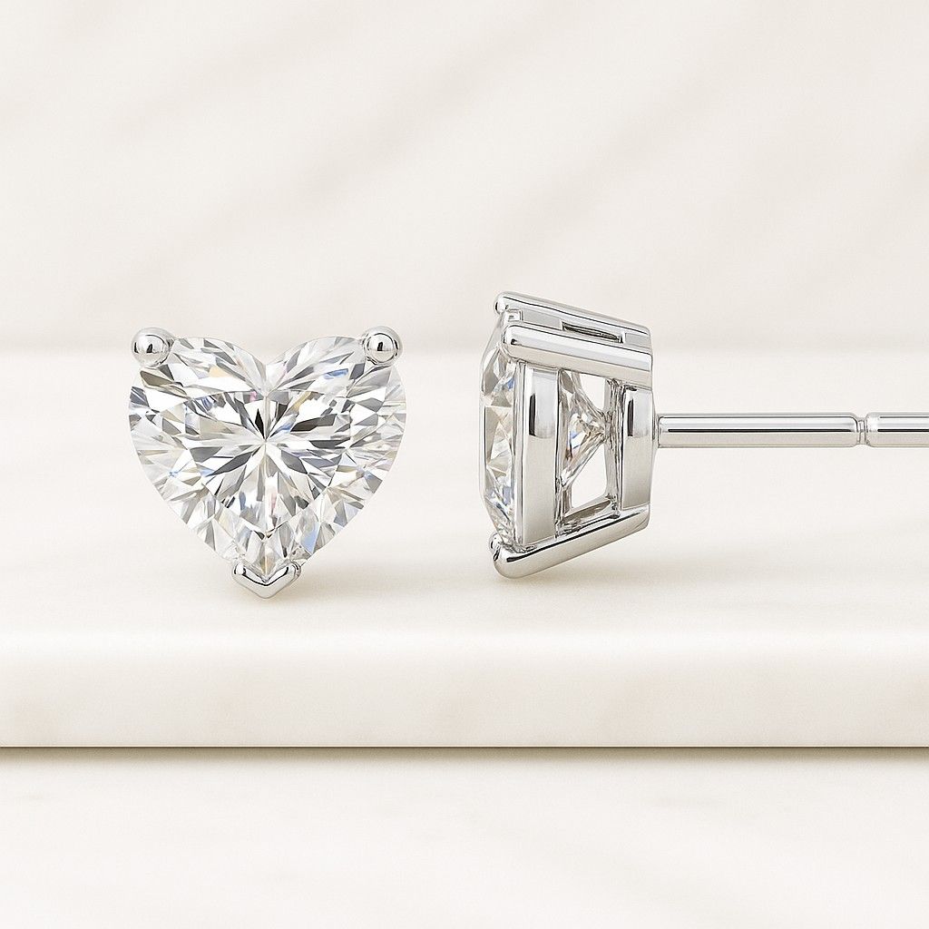 Womens Moissanite Heart Shaped Cut Stud Screw back Earring