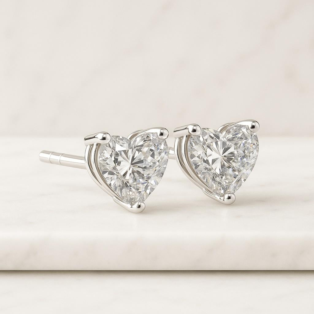Womens Moissanite Iced Out Heart Shaped Cut Stud Screwback Earrings Solid 925 Sterling Silver