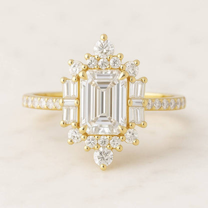 Emerald Cut Wedding Ring Real Lab Grown Diamond Band 7 Stone Diamond Ring Genuine Emerald Cut Diamond Anniversary Ring Prong Setting Ring