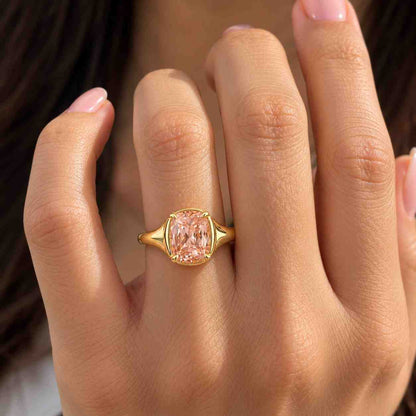  Yellow Cushion Cut Moissanite Ring, 9K Gold Engagement Ring
