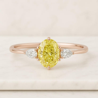 Yellow Diamond Ring Yellow Oval Lab Grown Diamond Engagement Ring Antique Cut Fine Jewelry