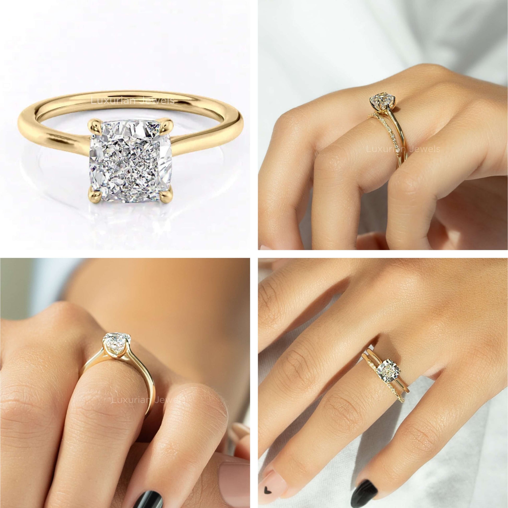 Yellow Gold Cushion Cut Lab Grown Diamond Ring