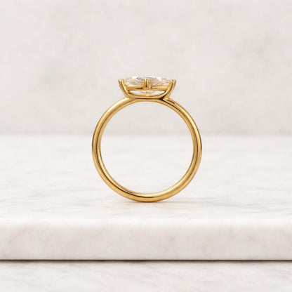 Yellow Gold East West Ring, Classic Solitaire Ring, Marquise Cut Moissanite Diamond Engagement Ring, Wedding Proposal Ring, Anniversary Gift
