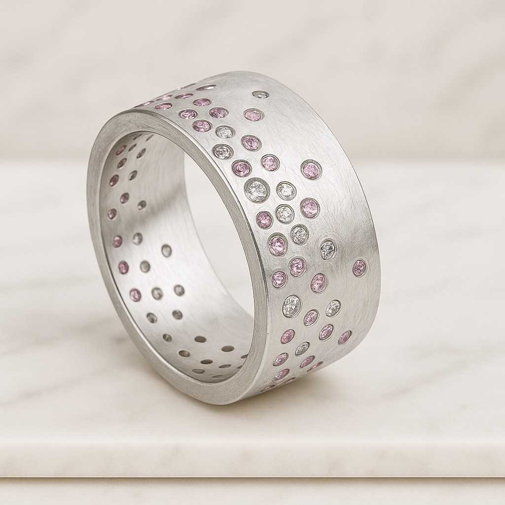 Yellow Gold Engagement Band, Unique Cigar Band with Flush Diamond