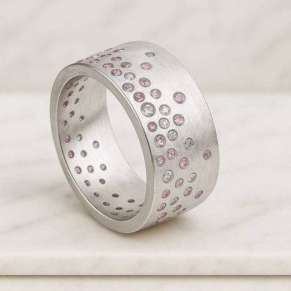 Yellow Gold Engagement Band, Unique Cigar Band with Flush Diamond