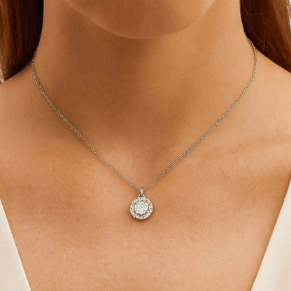 Yellow Gold Halo Pendant Necklace for Women Round Cut Pendant Necklace