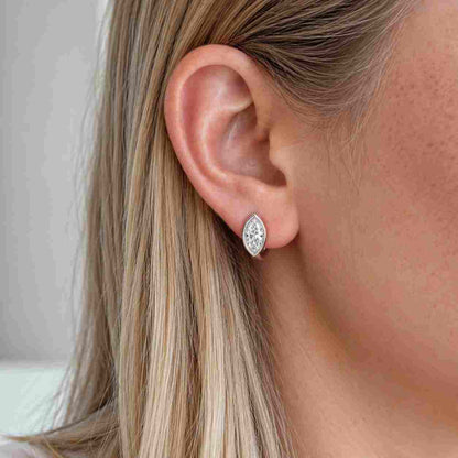 14k Yellow Gold Marquise Lab Grown Diamond Huggie Earrings