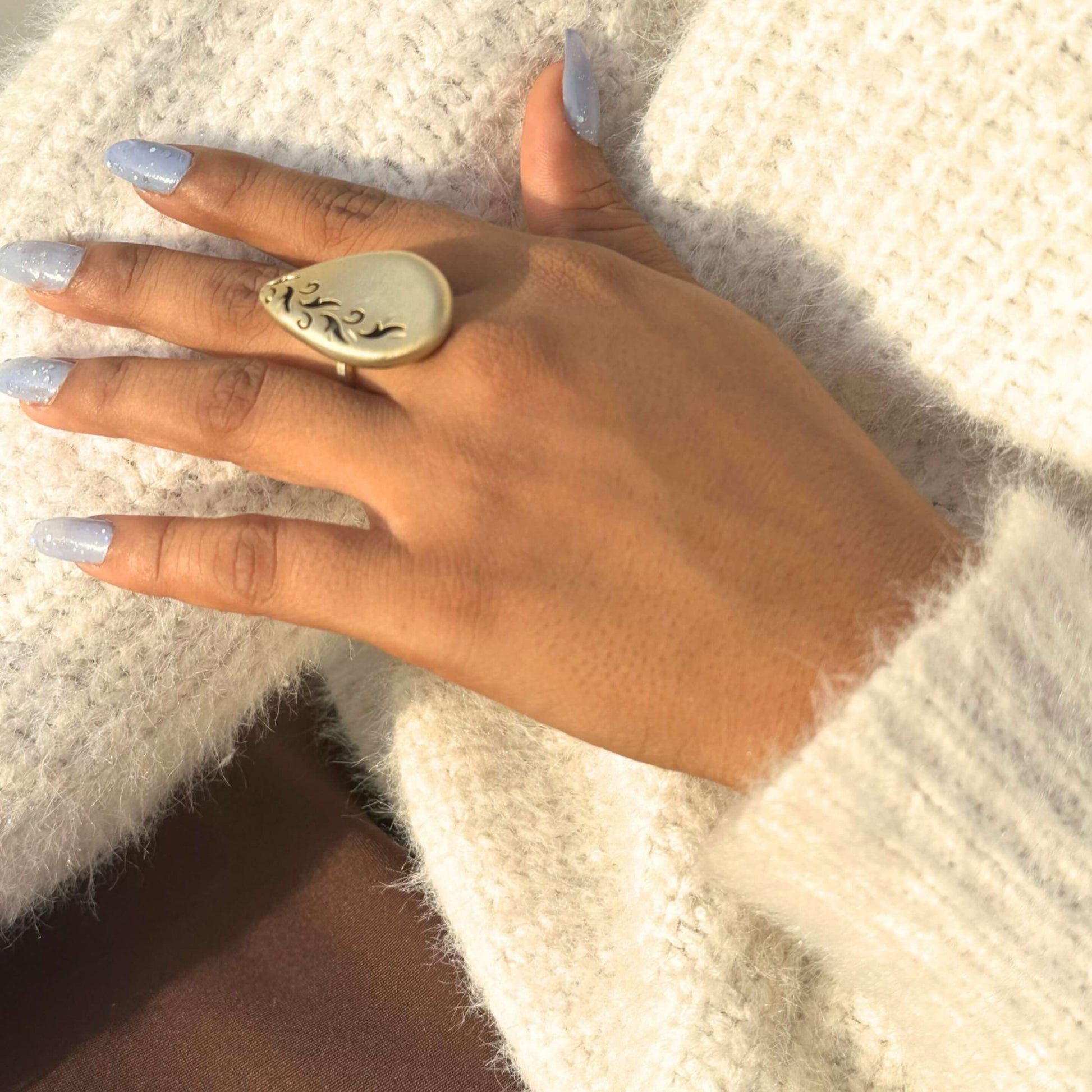 Yellow Gold Plated Pear Shape Ring For Gf