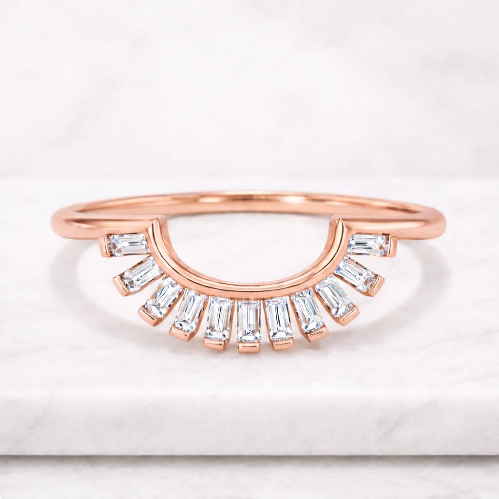 Yellow Gold Unique Wedding Matching Ring Custom Curved Wedding Ring 