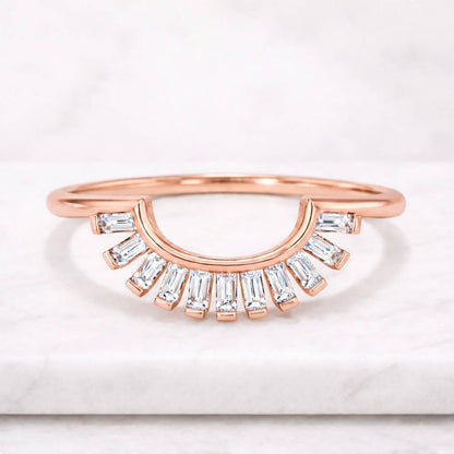 Yellow Gold Unique Wedding Matching Ring Custom Curved Wedding Ring 