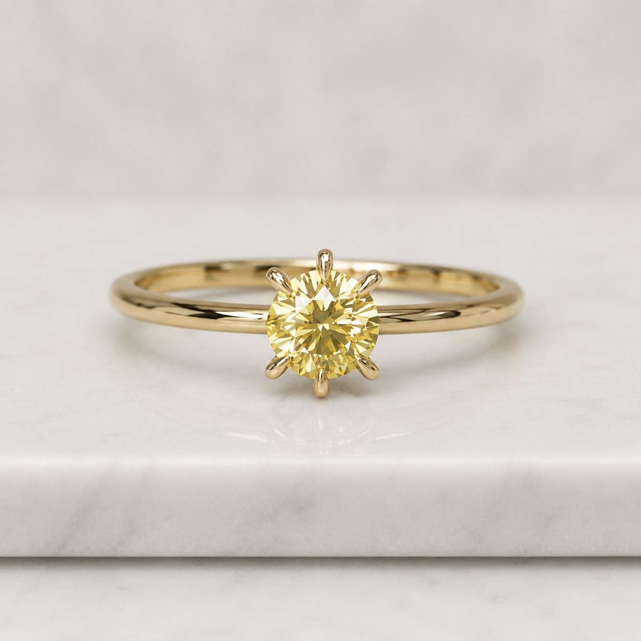 yellow moissanite statement ring | round cut sterling silver engagement ring
