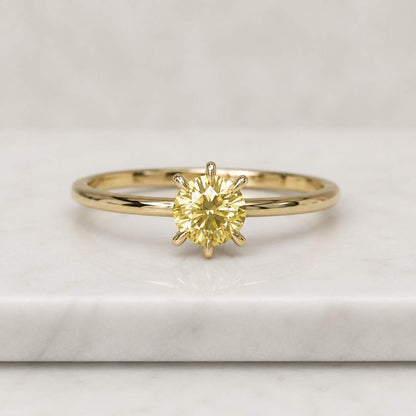 Yellow Moissanite Statement Ring | Round Cut Sterling Silver Engagement Ring
