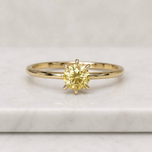 Yellow Moissanite Statement Ring | Round Cut Sterling Silver Engagement Ring
