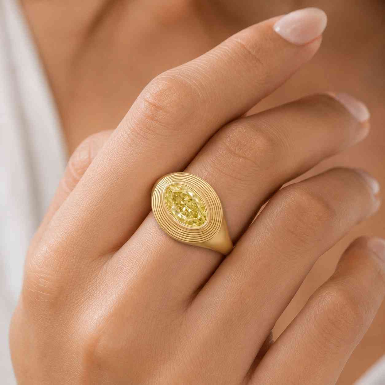 yellow oval diamond ring  luxury statement ring  bridal jewelry  anniversary gift for her 