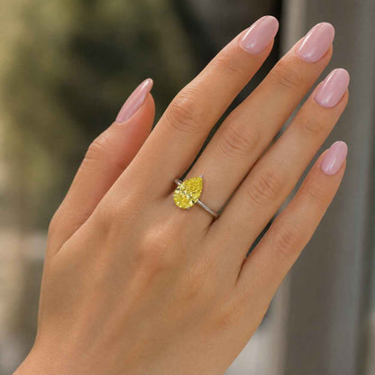Yellow Pear Engagement Ring, Lab Diamond Ring, 14k Gold Ring, Yellow Pear stone, Perfect Anniversary Gift Bridal Ring for her