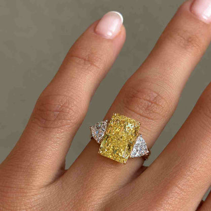Yellow Radiant Lab Grown Diamond Ring 4.02ct, Trapezoid & Pear Diamond Ring, IGI Certified, Gold Statement Ring, Luxury Bridal Gift for Her
