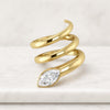 14K Solid Gold Wrap Band with Bezel Diamond Spiral Coil Statement Ring
