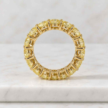 Yellow and White Oval Diamond Eternity Band, Two Tone Alternating Oval Moissanite Wedding Ring.
