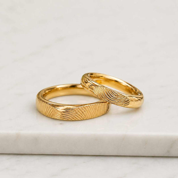 Your Actual Finger Print Rings, WEDDING RING, Family Fingerprints, Matching FingerPrint Ring, Gold Wedding Titanium Rings Set
