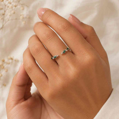 adjustable gemstone ring open cuff ring marquise gemstone leaf design ring floral ring