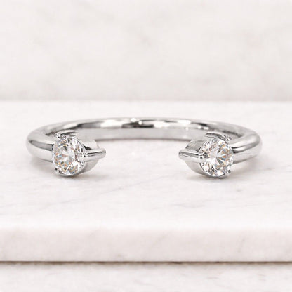Round Cut Moissanite Engagement Ring, Open Cuff Bridal Ring, Two Stone Toi Et Moi Ring, Wedding Ring, Anniversary Solitaire Gift For Wife
