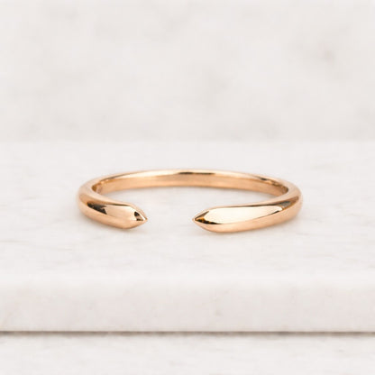 Dainty Solid Gold Open Ring with Moissanite, Adjustable Stacking Ring, GS-1116-A