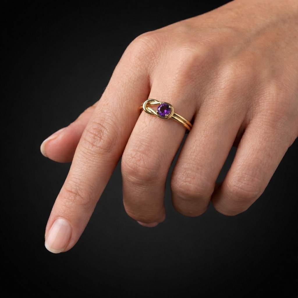 amethyst jewelry infinity band knot jewelry purple crystal ring gold band ring gemstone jewelry round cut ring infinity symbol ring delicate jewelry fine ring stack ring layering ring