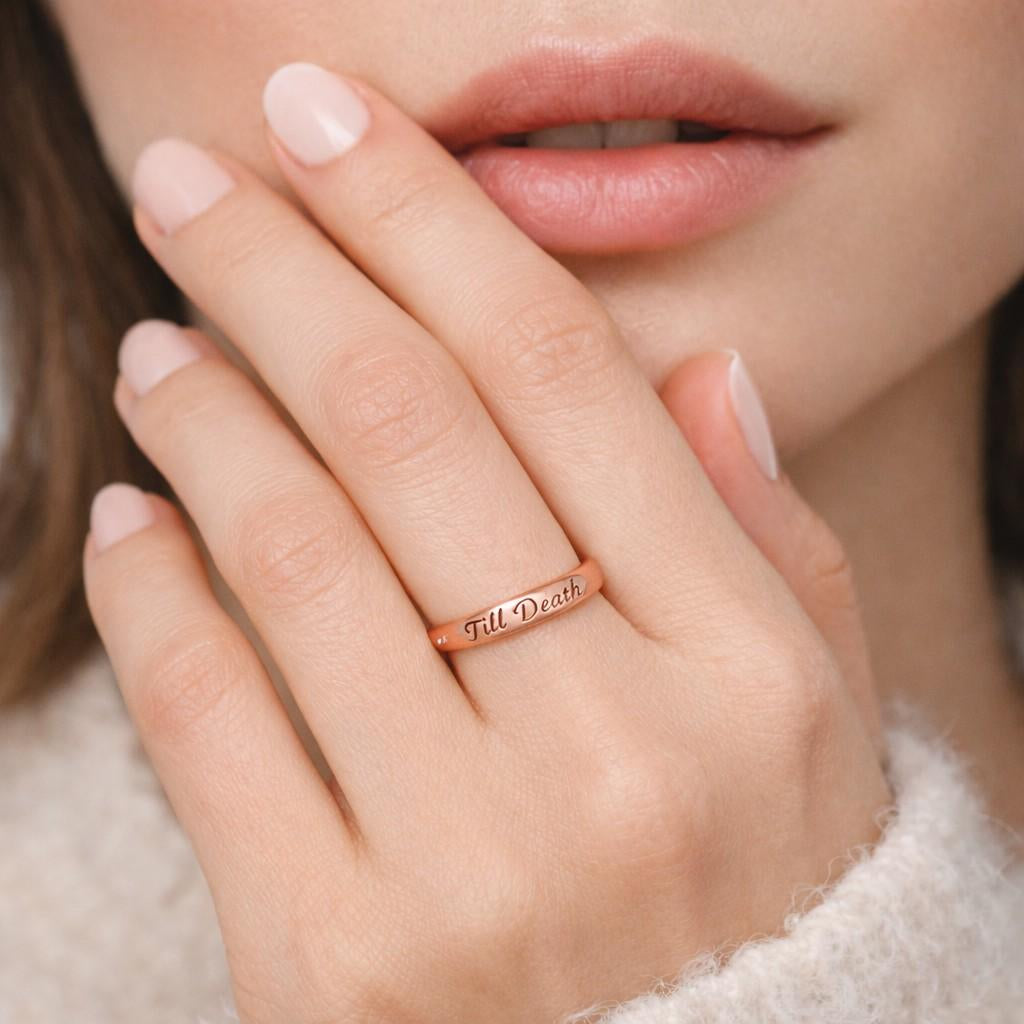 8mm wide til death engraving band ring, flat band ring, promise band ring, stacking band, gift for her, valentine gift - 925 sterling silver
