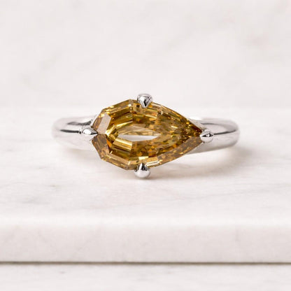 Fancy Yellow Pear Ring | Prong Set Engagement Ring | Canary Yellow Diamond Ring | Pear Cut Solitaire Ring | Minimalist Gold Ring
