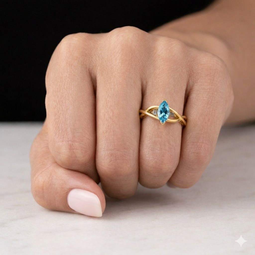 Marquise cut Aquamarine engagement ring Unique White gold Kite cut Moissanite Diamond Bridal Ring Dainty Promise Anniversary ring for Women
