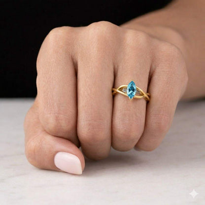 Marquise cut Aquamarine engagement ring Unique White gold Kite cut Moissanite Diamond Bridal Ring Dainty Promise Anniversary ring for Women
