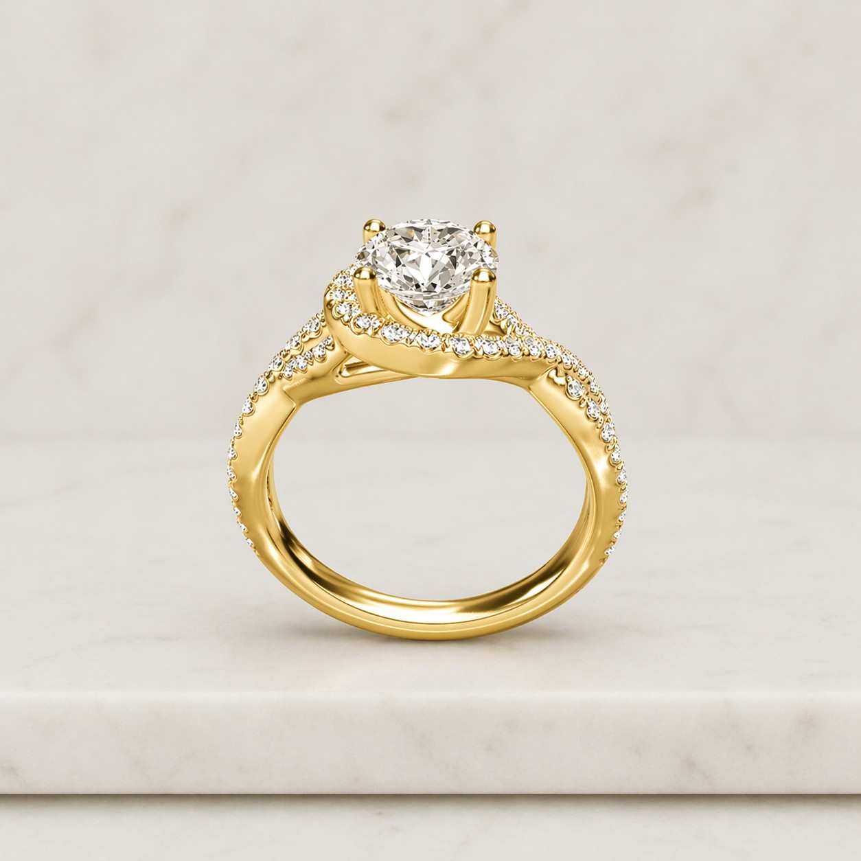 round cut halo twisted pavé lab grown diamond engagement ring, solid gold platinum 925 silver,vintage inspired bridal ring, anniversary gift