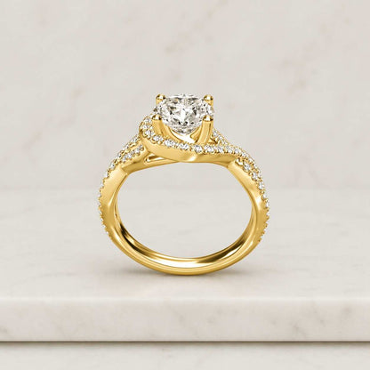 Round Cut Halo Twisted Pavé Lab Grown Diamond Engagement Ring, Solid Gold Platinum 925 Silver,Vintage Inspired Bridal Ring, Anniversary Gift