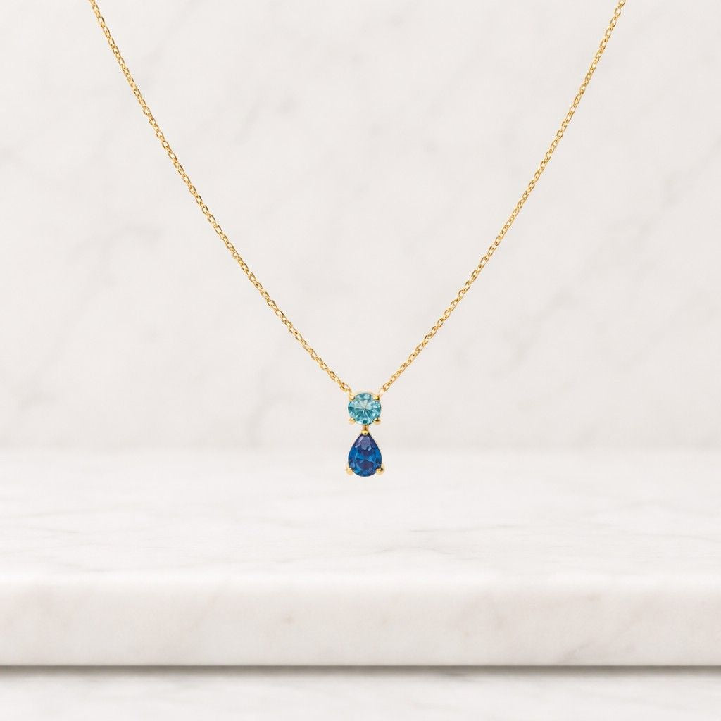 blue shaphhire necklace, 14k gold pear cut bule gemstone necklace, emerald charm necklace, birthstone necklace, minimalist jewelry