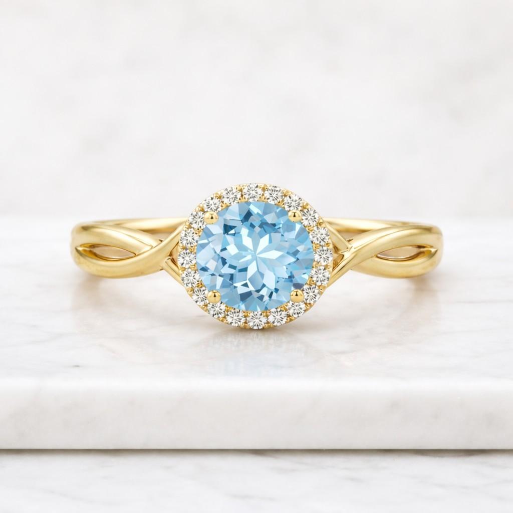 aquamarine ring blue gemstone ring halo ring gold ring twisted band ring infinity ring round stone ring solitaire ring promise ring women ring fine jewelry ring dainty ring elegant ring