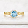 Round Cut Aquamarine Gemstone Halo Ring