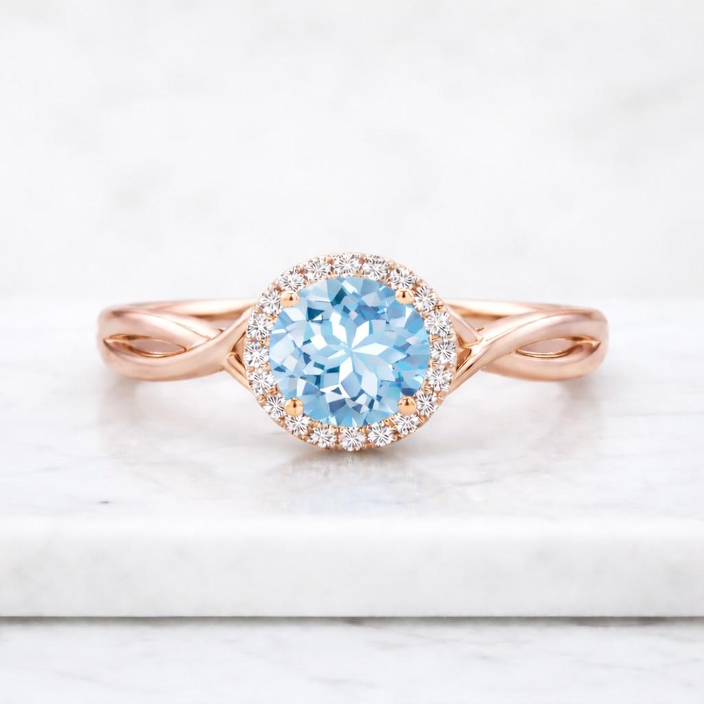 aquamarine ring diamond halo ring natural gemstone ring blue gemstone ring march birthstone ring aquamarine jewelry diamond accent ring gemstone engagement ring