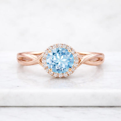 aquamarine ring diamond halo ring natural gemstone ring blue gemstone ring march birthstone ring aquamarine jewelry diamond accent ring gemstone engagement ring