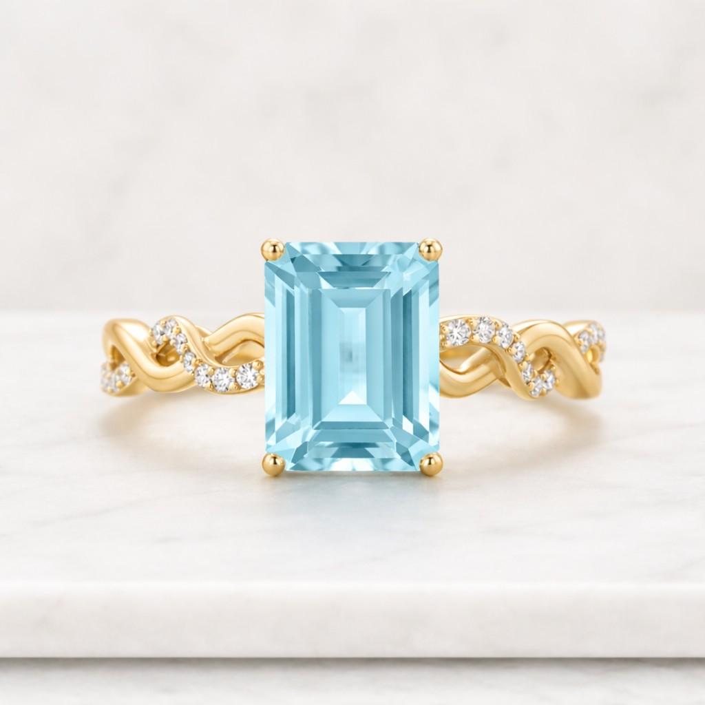 Handmade Octagon Aquamarine Ring, Sterling Silver, March Birthstone, Minimalist Delicate Jewelry Gift for Her
