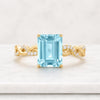 Emerald Cut Aquamarine Gemstone and Diamond Twisted Vine Ring