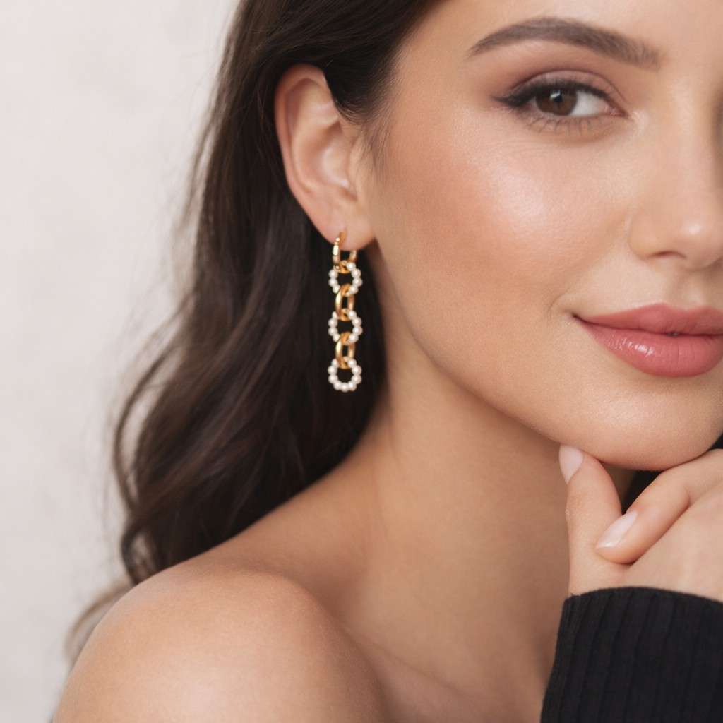 tarnish free pearl chain drop earrings, 18k gold dangle earrings, long dainty tiny pearl earrings, wedding bridal jewelry, birthday gift
