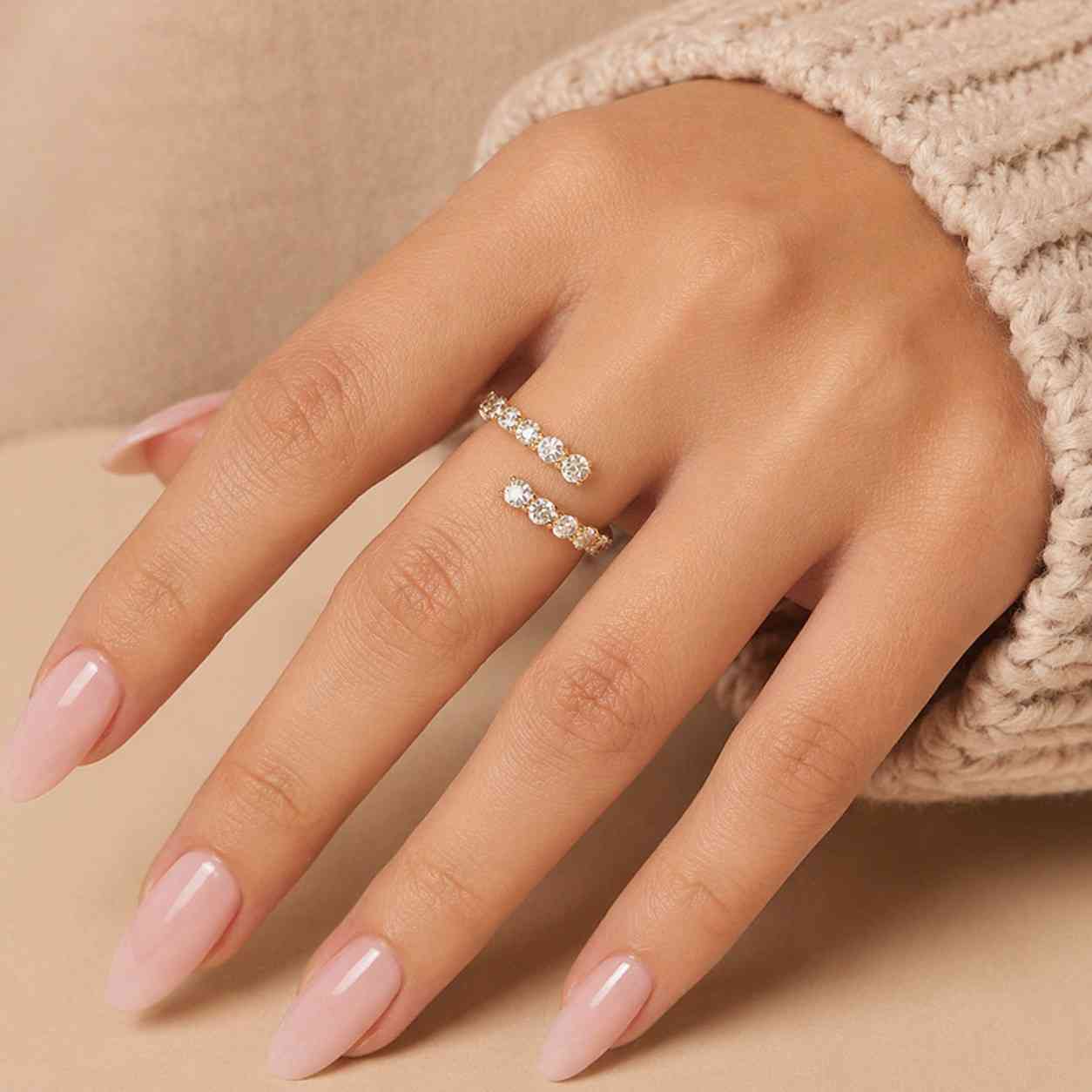 artisan ring polished ring shiny ring sparkly ring pavé ring stone ring prong ring open band wrap band crossover band spiral band