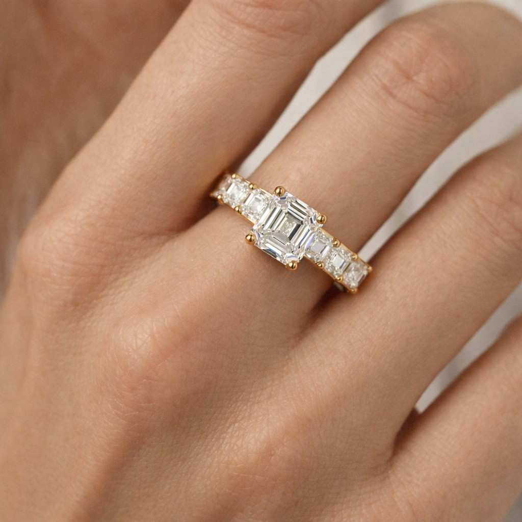1.5CT Asscher Cut Lab Grown Diamond Engagement Ring Channel Setting CVD Diamond Wedding Ring Bridal Anniversary Ring 14K White Gold Ring
