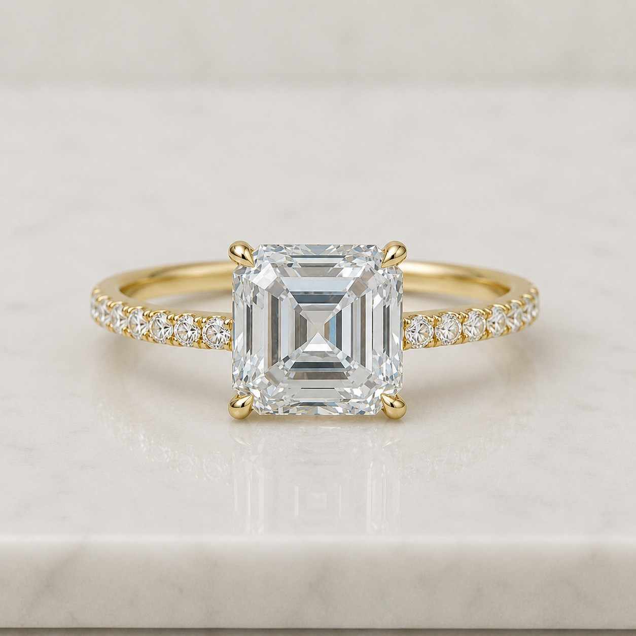 asscher cut lab grown diamond engagement ring, modern bridal jewelry, anniversary gift for her.